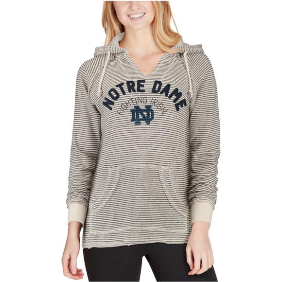 NWT Notre Dame Fighting Irish Blue 84 Cream Striped French Terry Hoodie Women S - Picture 1 of 8